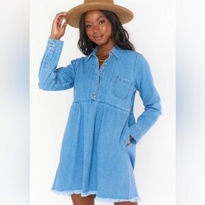 Show Me Your MuMu Outlaw Long Sleeve Denim Dress in Medium Wash
